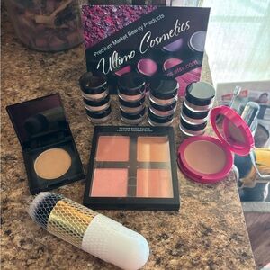 Variety of eyeshadows and blush